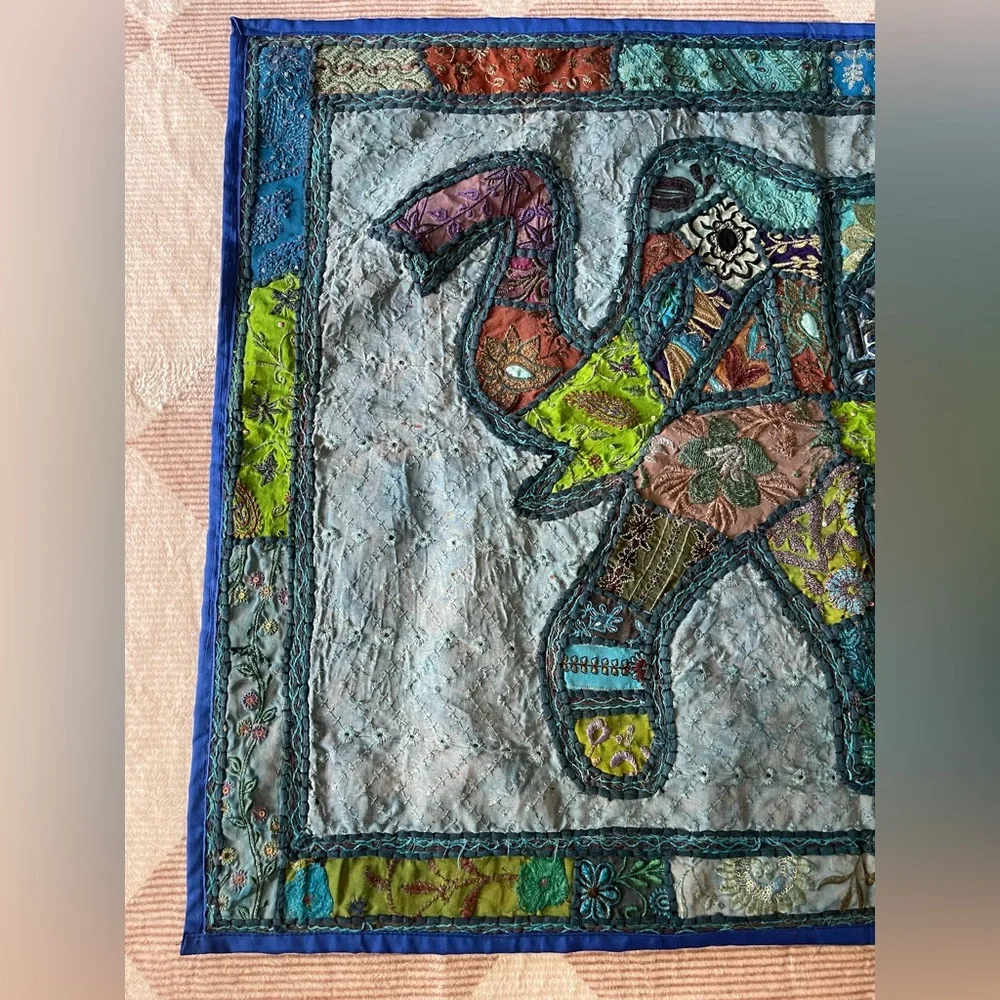 Vintage Handmade Elephant Patchwork Tapestry